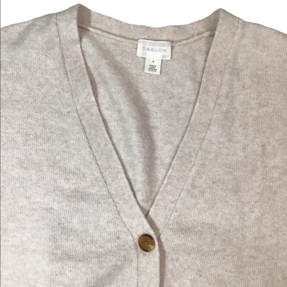 CASLON - Organic Cotton Blend Buttoned Cardigan Sweater in Oatmeal Color - M - Picture 11 of 16
